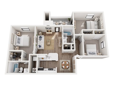 Floor plan for 3 beds, 2 baths, 1100 sqft